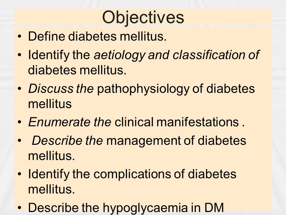 The clinical description of diabetes mellitus